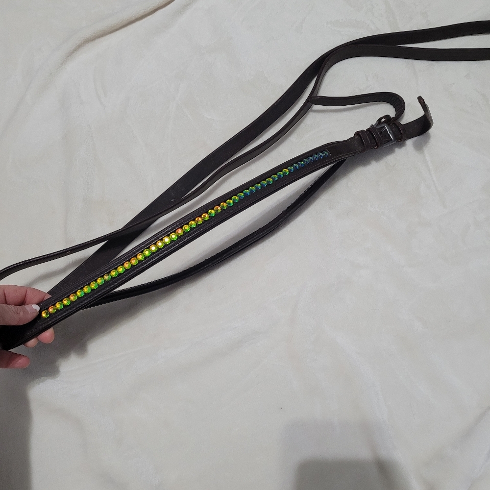 Brown leather rainbow crystal reins
